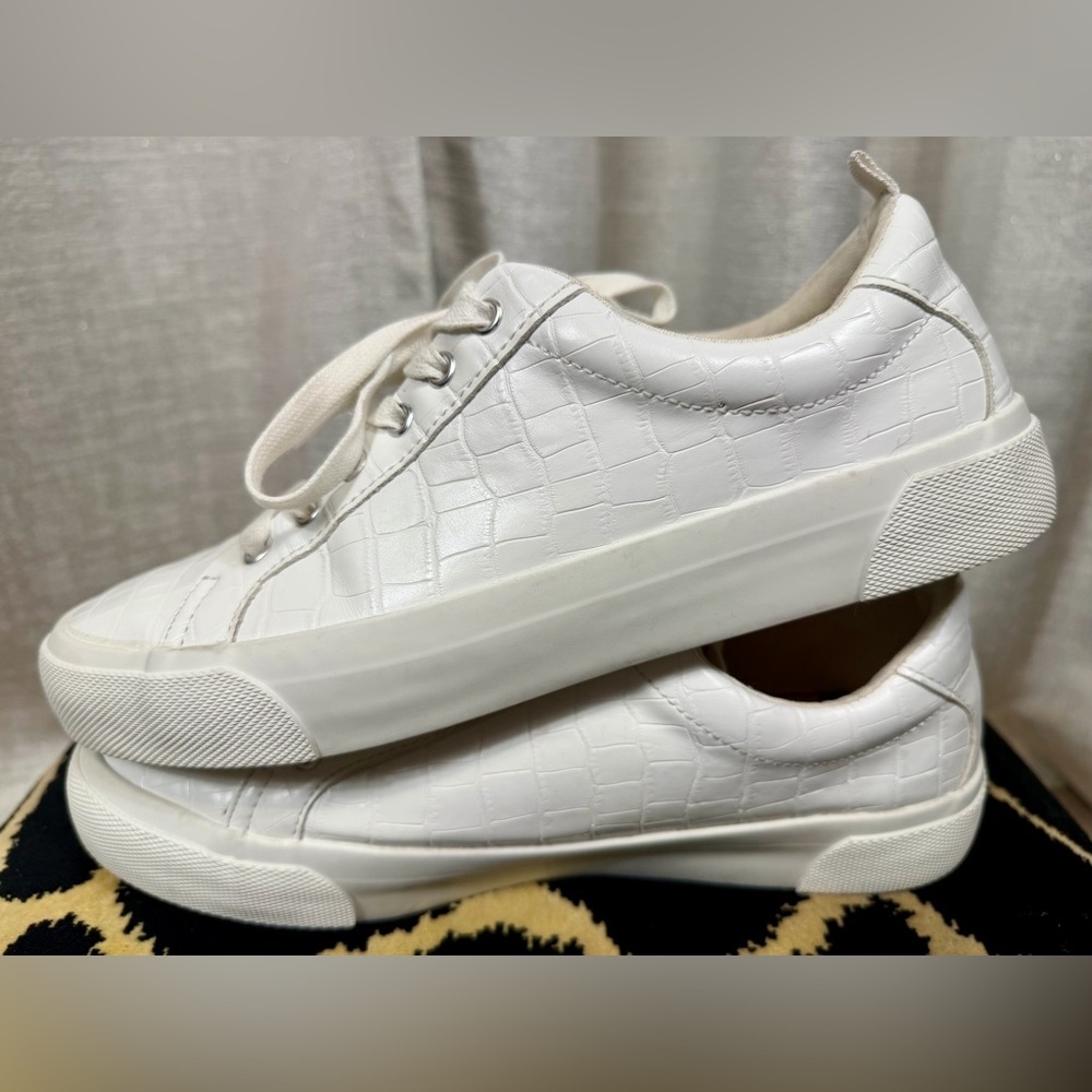 ZARA White Croc-Embossed Low Top Sneakers Women’s Size 40 (US 9.5) Faux Leather - Picture 5 of 7